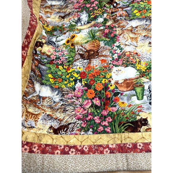 Handmade Quilted Wall Hanging, Cats In The Garden 37'' x 22'' - Picture 7 of 11